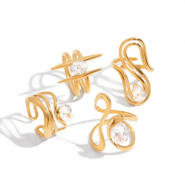 304 Stainless Steel Geometric PVD Coated Zircon Real Gold Plated Elegant Classical Romantic Waterproof Non Tarnish Inlay Rings