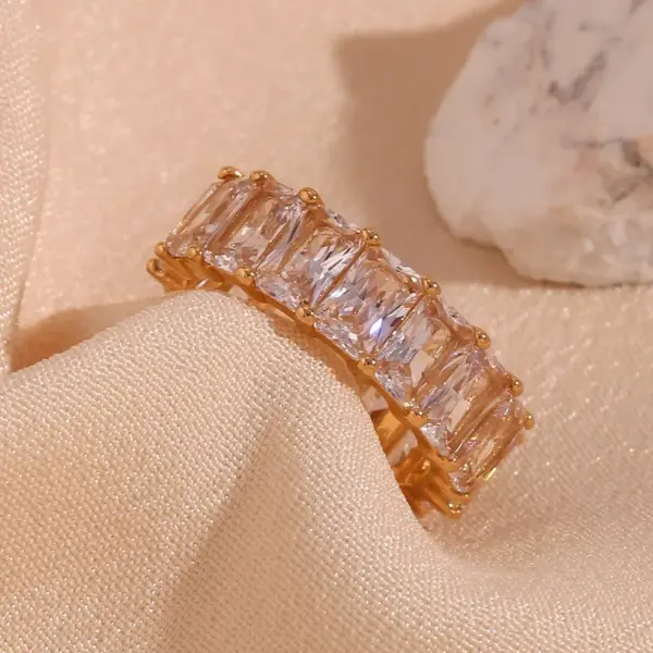 Wholesale 304 Stainless Steel Geometric PVD Coated Zircon 18K Gold Plated Real Gold Plated Basic Simple Style Classic Style Waterproof Non Tarnish Plating Inlay Rings