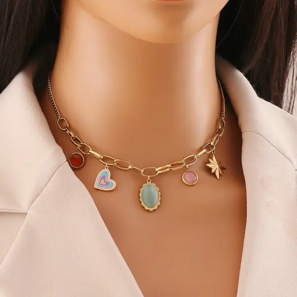 Wholesale PVD Coated 18K Gold Real Gold Plated Eye 304 Stainless Steel Elegant Glam Waterproof Non Tarnish 304 Stainless Steel Necklace