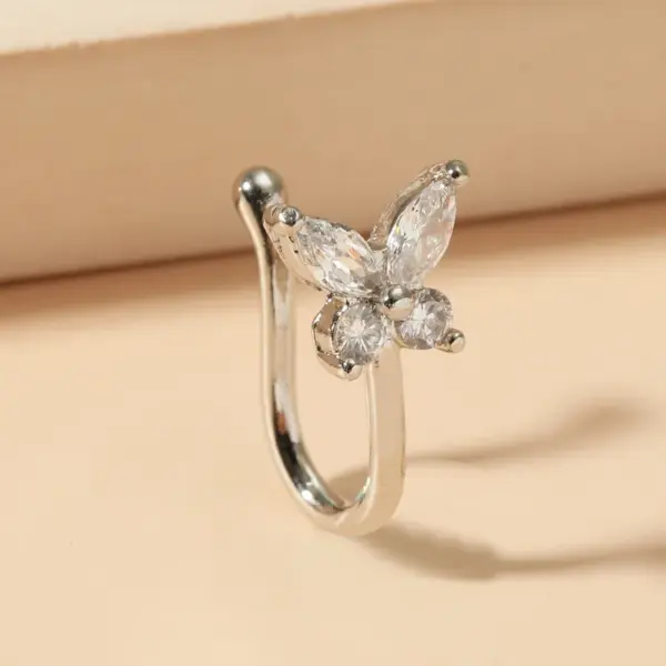 Butterfly Non-pierced Nose Clip Copper Inlaid Zircon U-shaped Nose Ring Nose Pin