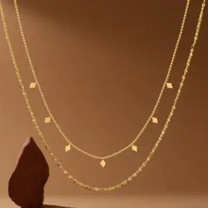 X0384-Double Layer Diamond Necklace- Gold