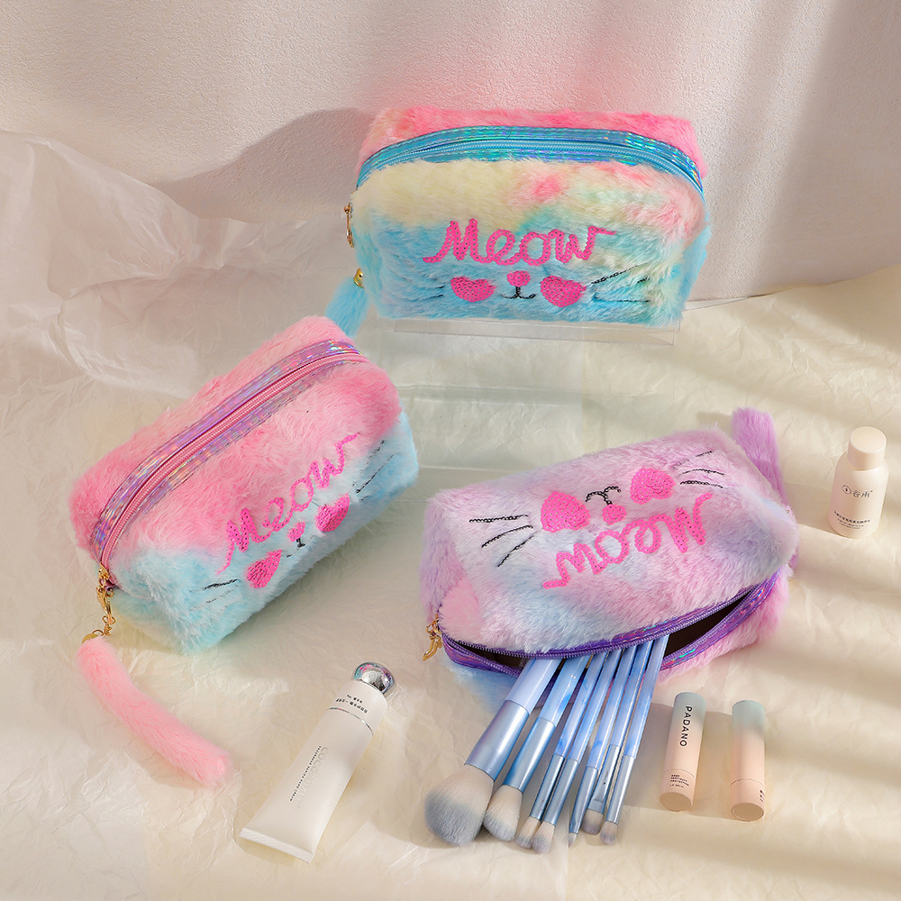 Wholesale Cartoon embroidered plush cosmetic bag autumn and winter