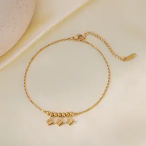 Qyb5025 round Beads Butterfly Anklet / Gold