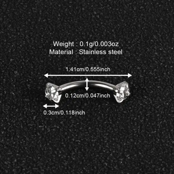 Wholesale 1 Piece Lip Rings Simple Style Classic Style Geometric 303 Stainless Steel Polishing Inlay Zircon Eyebrow Studs