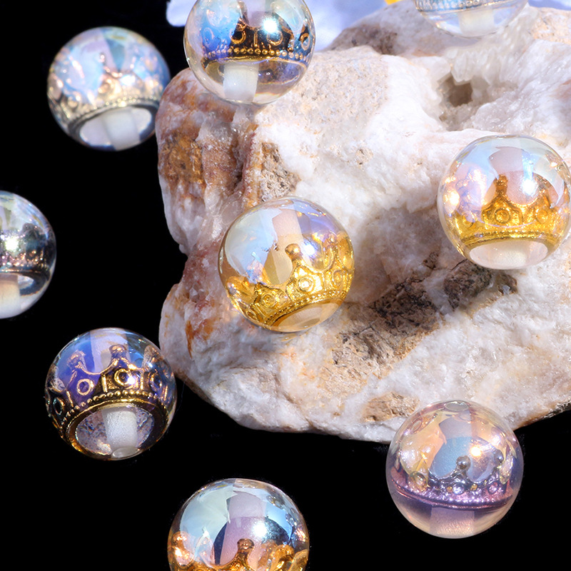 Wholesale New Golden Crown Colorful Straight Hole Loose Beads DIY Mobile Phone Key Chain Necklace Bag Chain Aessories