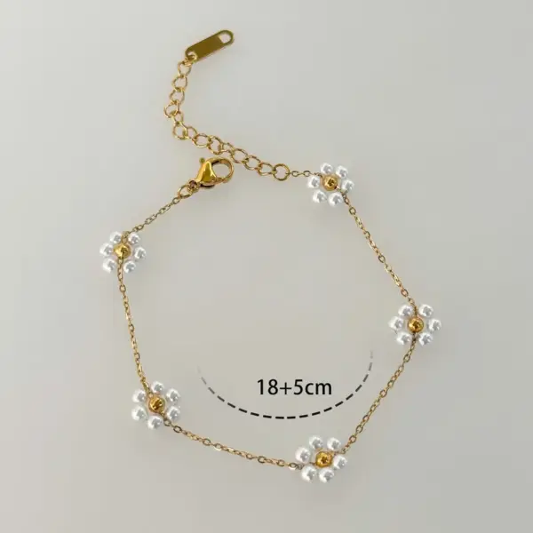 Wholesale Jewelry Sweet Flower 304 Stainless Steel 18K Gold Plated Bracelets Anklet Necklace Cable Chain