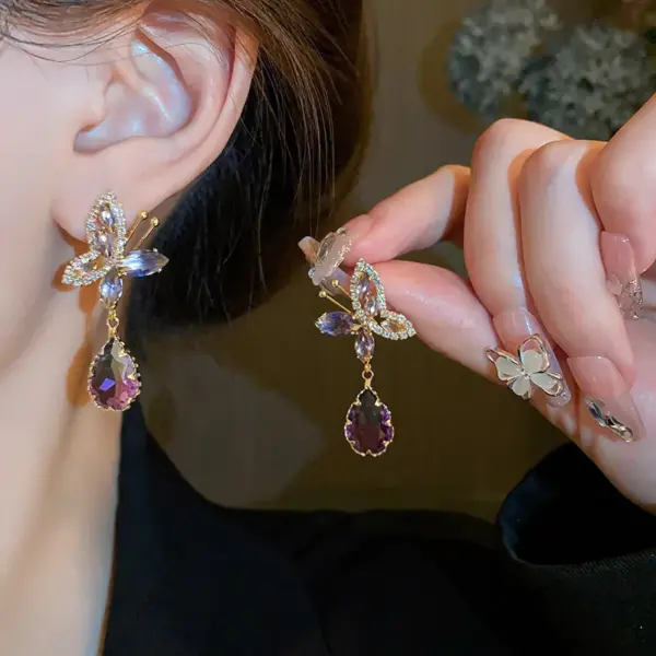 Wholesale 1 Pair Glam Luxurious Lady Flower Butterfly Copper Inlay Zircon Drop Earrings