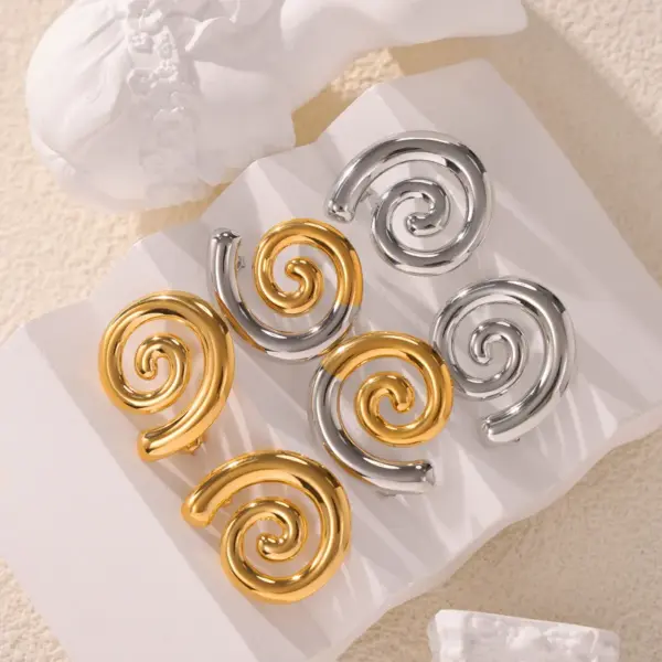 PVD Coated Real Gold Plated 18K Gold Lines Spiral 304 Stainless Steel Simple Style Classic Style Waterproof Non Tarnish Ear Studs