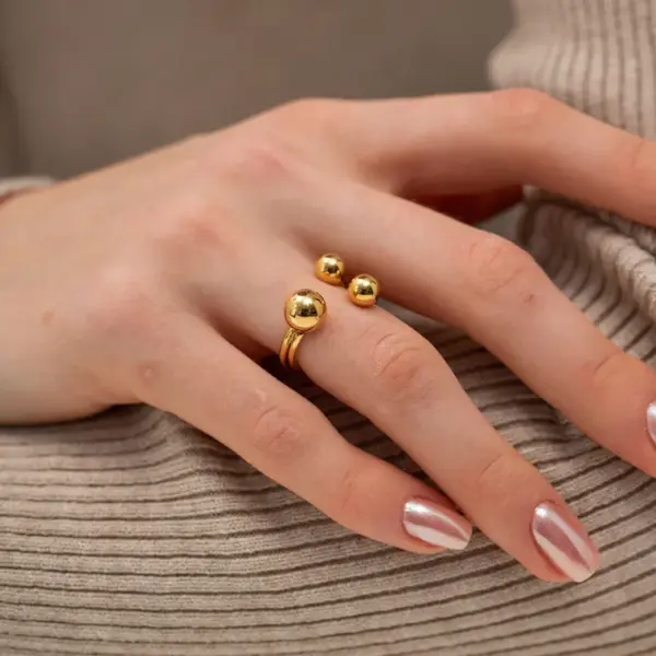 Wholesale Jewelry INS Style Simple Style Ball 304 Stainless Steel PVD Coated Plating Open Ring