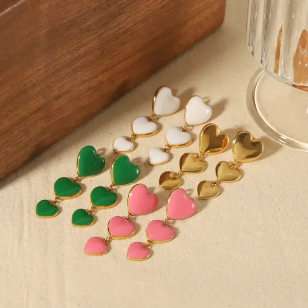 Wholesale PVD Coated Real Gold Plated Heart Shape 304 Stainless Steel Classic Style Waterproof Non Tarnish Drop Earrings Ear Studs