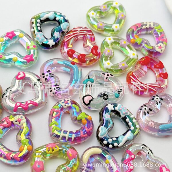 Wholesale Acrylic Hand-painted Candy Heart Color Hollow Love Beads