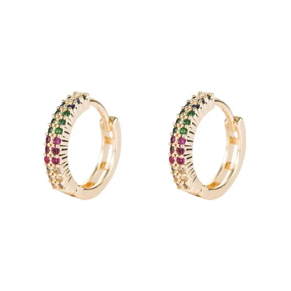Retro Copper Gold-plated Color Zircon Circle Earrings