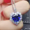 Wholesale Fashion New Inlaid Royal Blue Love-shaped Copper Necklace