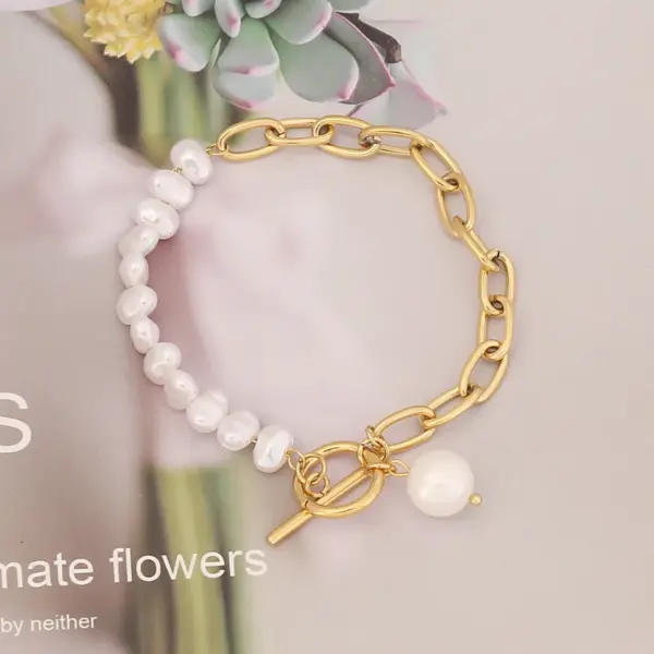 Wholesale 304 Stainless Steel Copper 18K Gold Plated Fashion Pearl Plating Inlay Star Heart Shape Pearl Bracelets