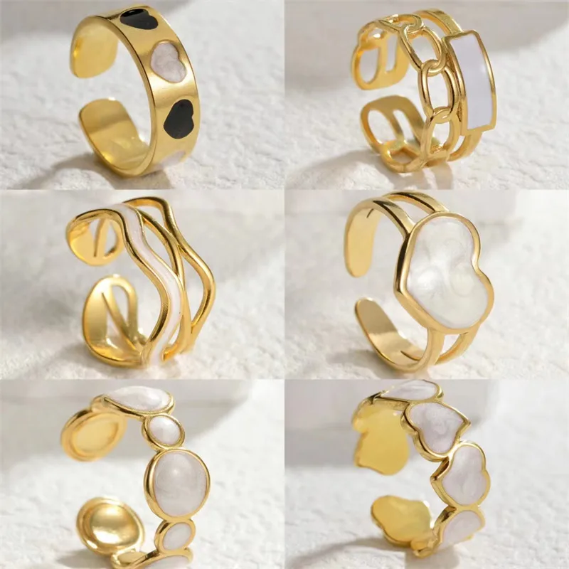 Wholesale Ig Style Oval Heart Shape Titanium Steel Enamel Open Rings