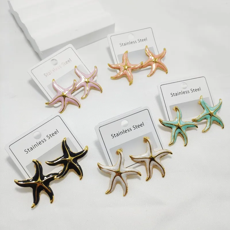Wholesale 304 Stainless Steel Starfish Ion Plating (IP) Golden Plated Lady Waterproof Non Tarnish Gold Ear Studs