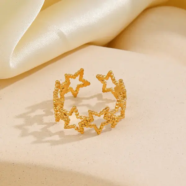 Wholesale PVD Coated 18K Gold Plated Pentagram 304 Stainless Steel Simple Style Waterproof Non Tarnish Open Rings