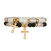 Wholesale Cross-border Hot-selling Elegant Cross Pendant Black Onyx Imitation Pearl Beaded Bracelet Women's Personalized Fashion Stacked Bracelet