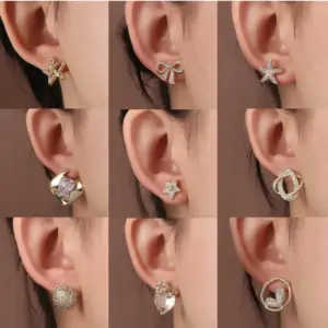 Wholesale 1 Pair Elegant Lady Star Heart Shape Butterfly Plating Inlay Copper Artificial Diamond Ear Studs