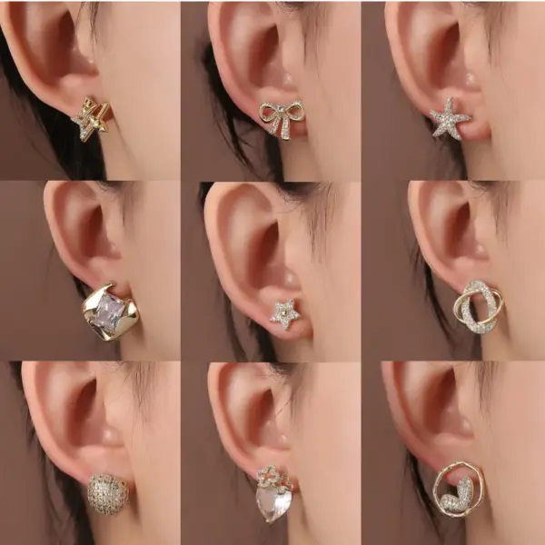 Wholesale 1 Pair Elegant Lady Star Heart Shape Butterfly Plating Inlay Copper Artificial Diamond Ear Studs