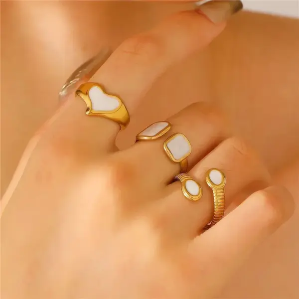 304 Stainless Steel Geometric Water Droplets Rack Plated Long-Lasting Plated Ion Plating (IP) K Gold Plated IG Style Enamel Plating Adjustable Ring