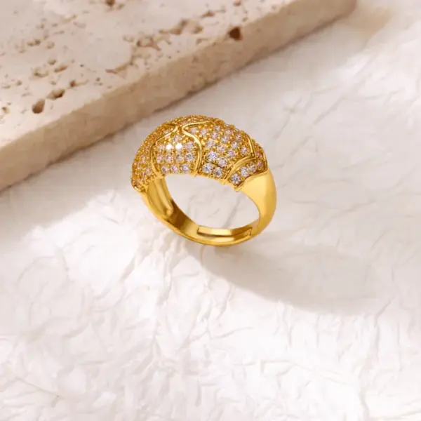 Copper U Shape PVD Coated Zircon Real Gold Plated Simple Style Waterproof Non Tarnish Plating Inlay Open Rings