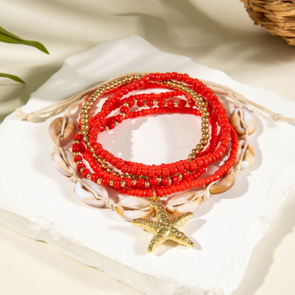 Wholesale Cross-Border Bohemian Resort Style Acrylic Shell Braided Anklets Seven Pieces of Beach Style Resin Starfish Anklets