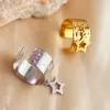 PVD Coated Real Gold Plated 18K Gold Star Solid Color 304 Stainless Steel Hawaiian Tropical Simple Style Waterproof Non Tarnish Charm Rings