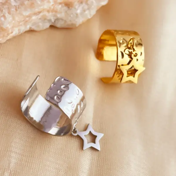 PVD Coated Real Gold Plated 18K Gold Star Solid Color 304 Stainless Steel Hawaiian Tropical Simple Style Waterproof Non Tarnish Charm Rings