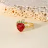 Wholesale Jewelry Cute Vintage Style Cherry Strawberry Brass Zircon 18K Gold Plated Open Rings