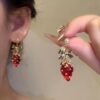 Wholesale Strawberry Candy French Retro Girly Style Imitation Pearl Cute Strawberry Earrings Women's Bow Red Berry Earrings