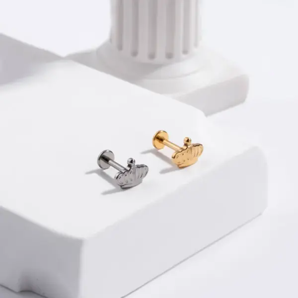 Wholesale 1 Piece Lip Rings Retro Cross Crown Flower Pure Titanium Inlay Zircon