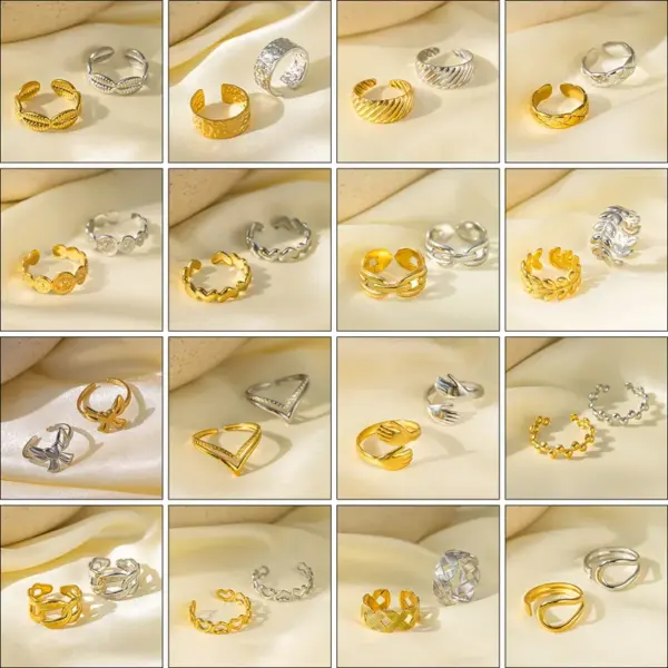 Wholesale Jewelry Vintage Style French Style Heart Shape Flower Bow Knot Titanium Steel 18K Gold Plated Plating Open Rings