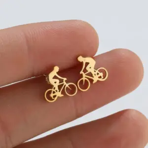 Wholesale PVD Coated 18K Gold Real Gold Plated Bicycle 304 Stainless Steel Original Design Waterproof Non Tarnish Ear Studs