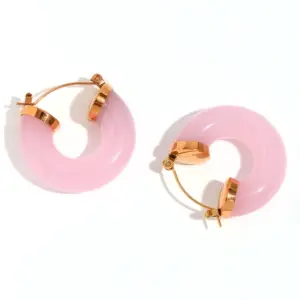 Acrylic Ring Tube C- Shaped Earrings-Gold powder