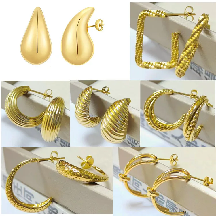 Wholesale 1 Pair Elegant U Shape Stripe Water oplets Plating Stainless Steel 18k Gold Plated Ear Studs