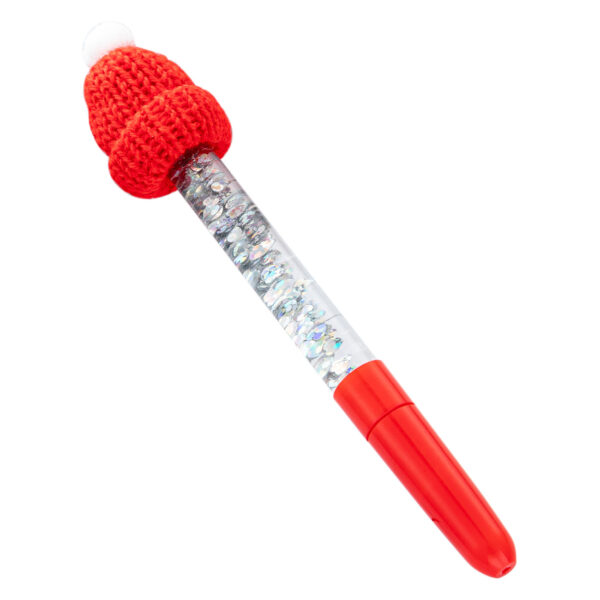 Wholesale Christmas ballpoint pen with colorful glitter and ink-filled design, Christmas hat pen
