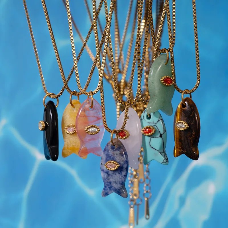 Wholesale Jewelry Cute Fish 304 Stainless Steel Plating Pendant Necklace Box Chain