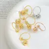 Wholesale Jewelry Simple Style Round Solid Color Titanium Steel 18K Gold Plated Open Rings