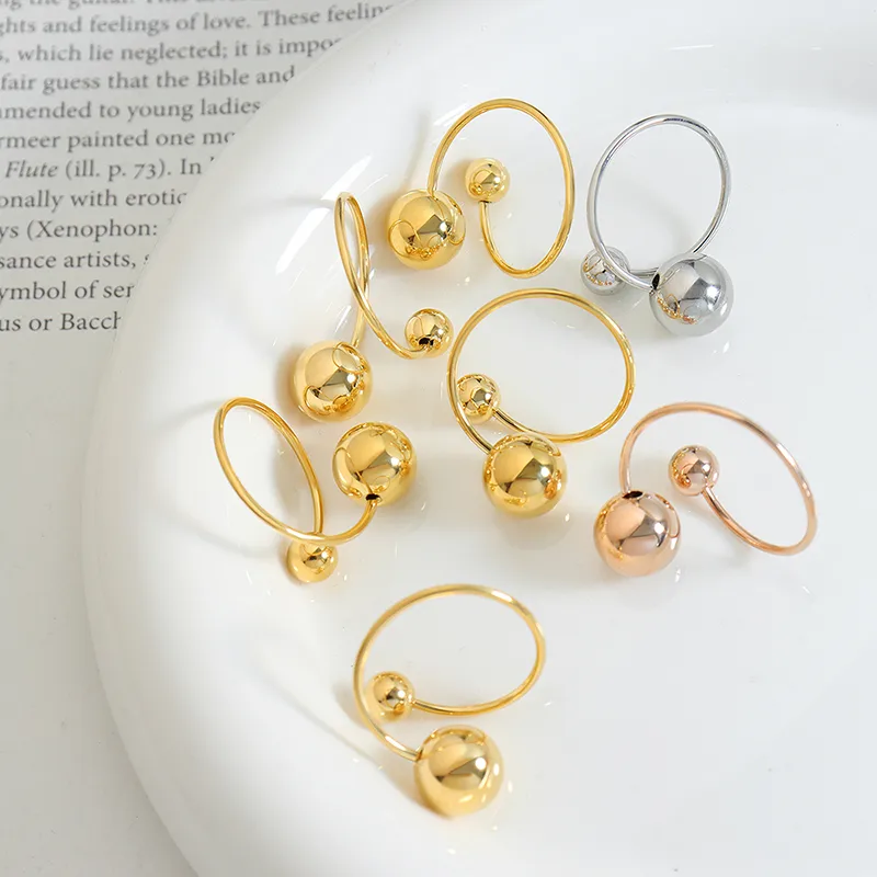 Wholesale Jewelry Simple Style Round Solid Color Titanium Steel 18K Gold Plated Open Rings