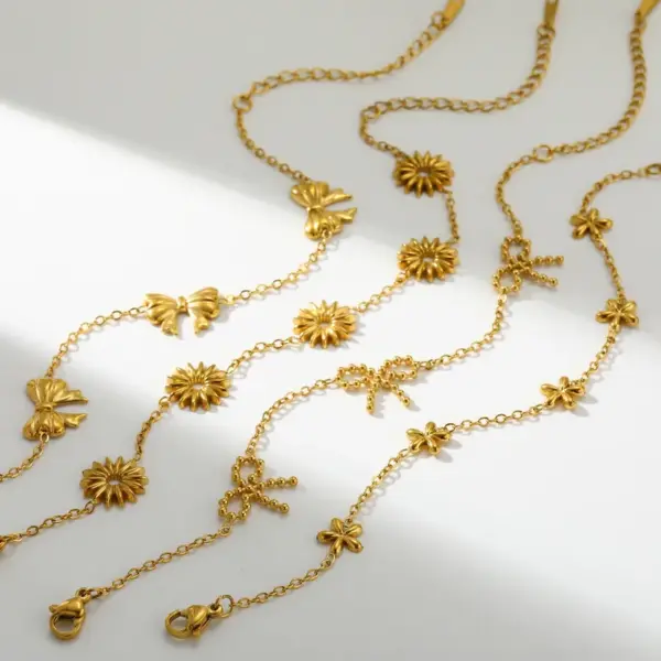 Wholesale Simple Commuter Daily 18K Stainless Steel Butterfly Knot Flower Bracelet Elegant Casual Classic Style Cable Chain Lobster Clasp