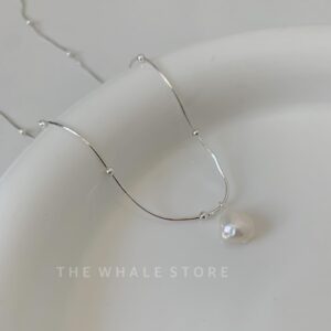 Wholesale Korean Style Simple Plain Silver Natural Freshwater Pearl Necklace S925 Silver Summer All-match Elegant Clavicle Chain for Girlfriend