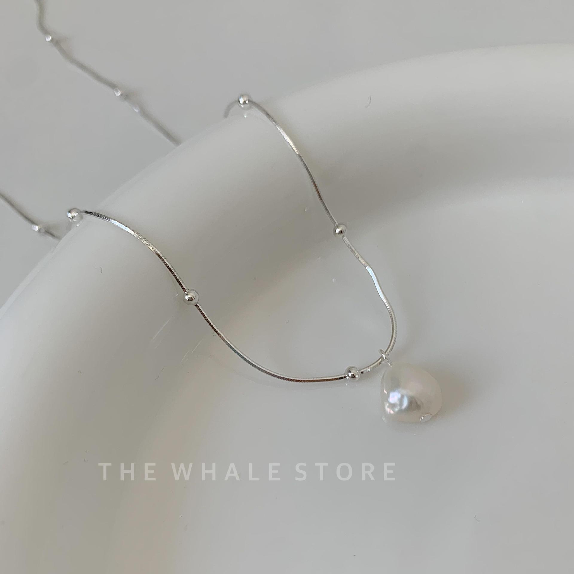Wholesale Korean Style Simple Plain Sier Natural Freshwater Pearl Necklace S925 Sier Summer All-match Elegant Clavicle Chain for Girlfriend