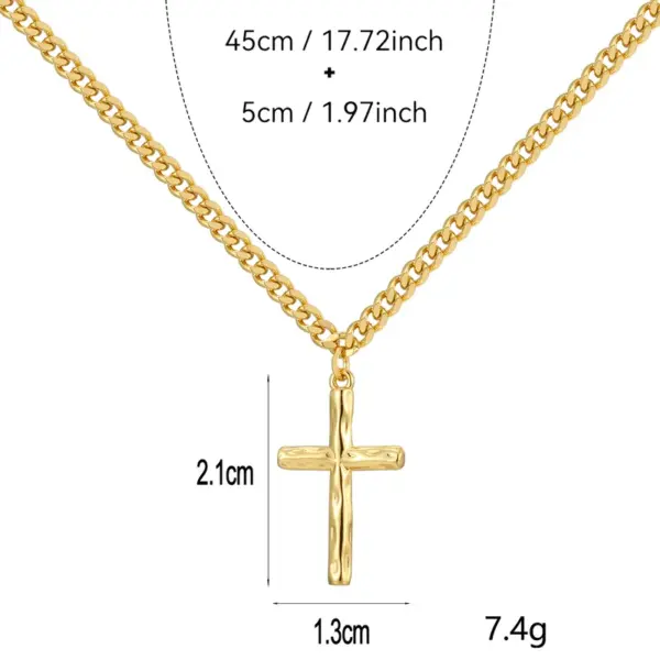 Wholesale Minimalist Elegant Necklace For Women, 18K Gold Plated Hammered Cross Pendant Necklace