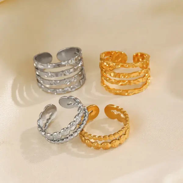 PVD Coated 18K Gold Plated Lines 304 Stainless Steel Simple Style Waterproof Non Tarnish Open Rings