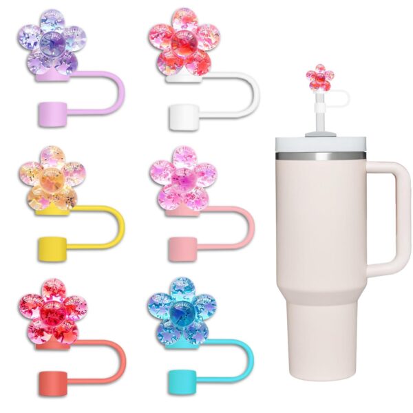 Wholesale Cross-border new resin glitter love straw cap silicone straw dust cap party decoration glass straw universal