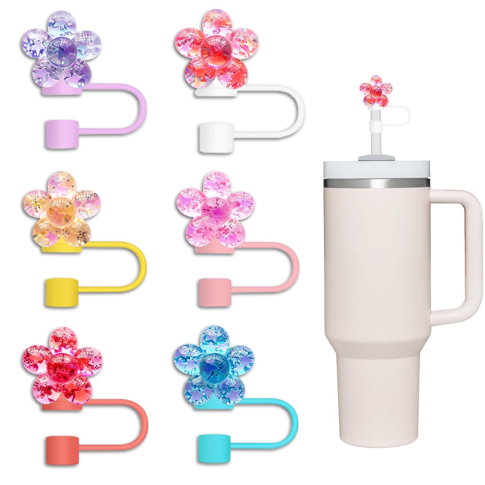Wholesale Cross-border new resin glitter love straw cap silicone straw dust cap party decoration glass straw universal
