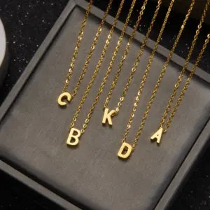 201 Stainless Steel Letter Ion Plating (IP) KC Golden Plated Casual Simple Style Waterproof Non Tarnish O-shaped Chain Gold Silver Pendant Necklace