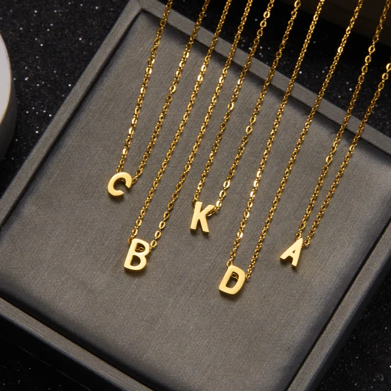 Wholesale 201 Stainless Steel Letter Ion Plating (IP) KC Golden Plated Casual Simple Style Waterproof Non Tarnish O-shaped Chain Gold Sier Pendant Nec