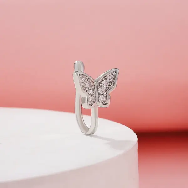 Wholesale Fashion Butterfly Copper Inlaid Zircon U-shaped False Nose Ring Piercing Jewelry Nose Pin